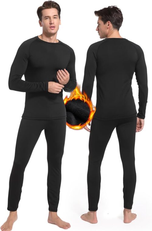 Herren Thermounterwäsche, Atmungsaktive Funktionsunterwäsche, Skiunterwäsche Set mit Innenfleece, Winter Lang Thermo Skiunterwäsche Set für Joggen, Radfahren, Fußball, Skifahren, Motorrad